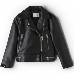 Zara Girls Black Faux Leather Moto Jacket Size 9